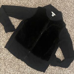 Vintage Black Sweater with Faux Fur Detail